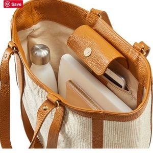 Mark & Graham no mono Italian Raffia Flip Handle tote camel